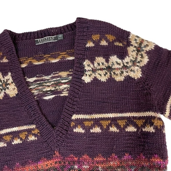 Peruvian Connection 100% Wool Fair Isle V-Neck Sweater - Picture 9 of 12